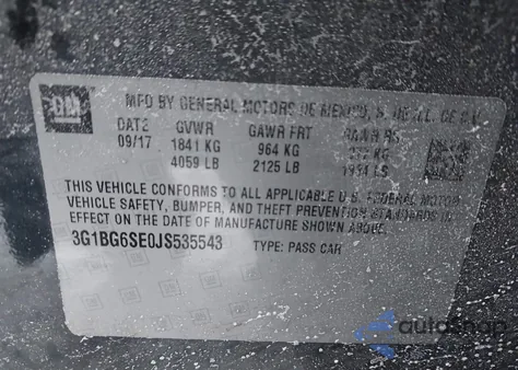 2018 Chevrolet Cruze Lt Manual z USA, uszkodzony, nr VIN 3G1BG6SE0JS535543